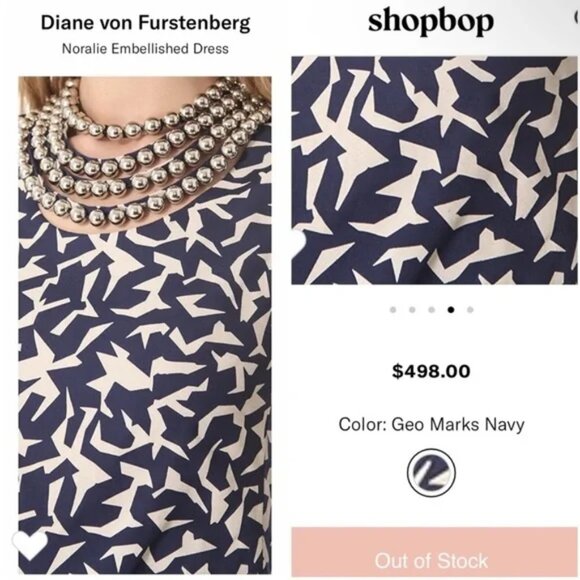 Diane Von Furstenberg Navy Cream Natalie Sheath Shift Dress Womens Sz 6 - Picture 5 of 14